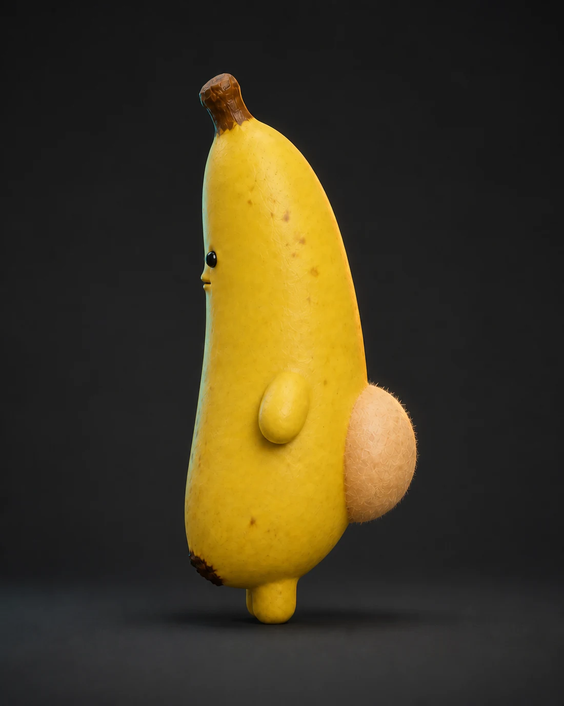Røvbananen i sideprofil med ansigt og bagdel på modsatte sider